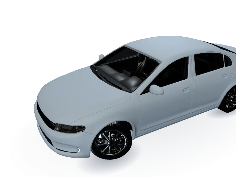 The sample car’s dashboard seen through the windshield.